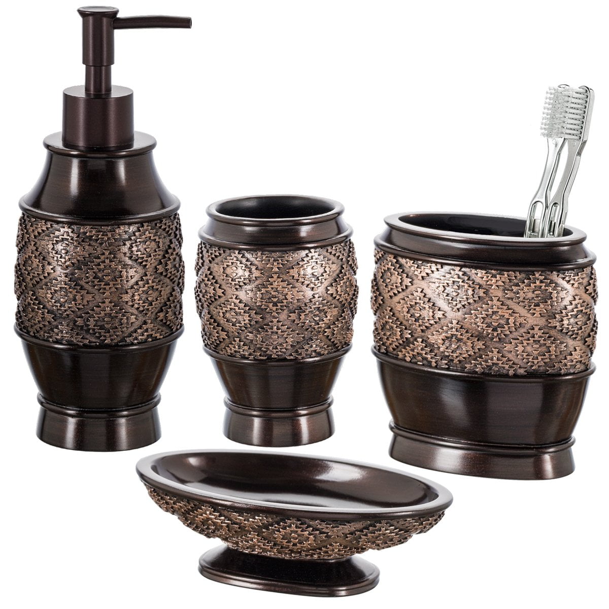Creative Scents Dublin Brown Bathroom Accessories Set Complete - 4 Pc ...
