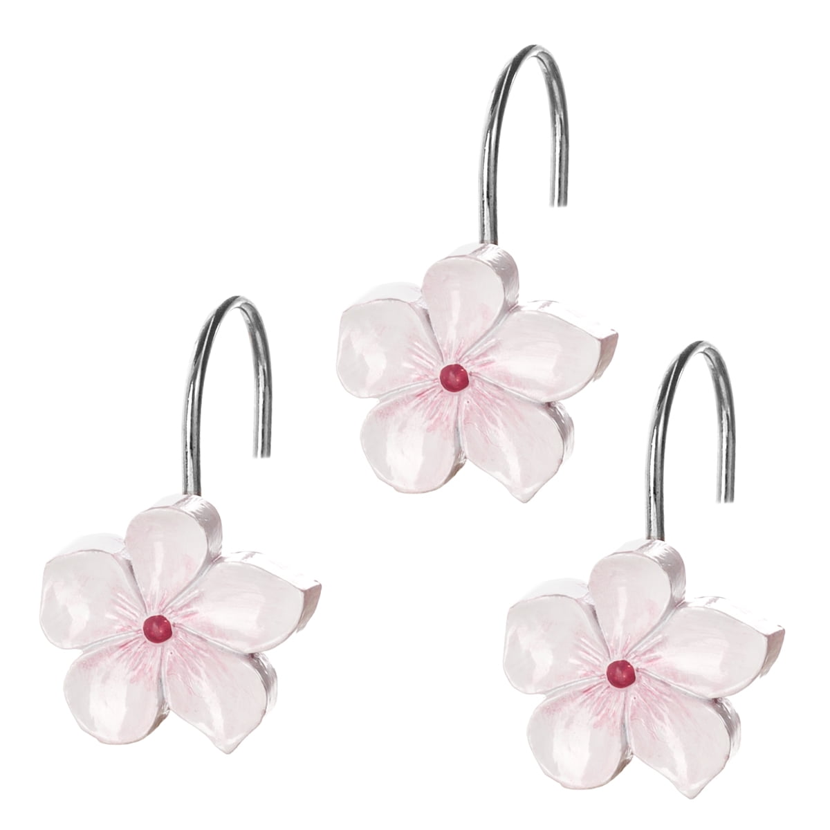 Vanda White and Pink Floral Resin Shower Curtain Hooks Set