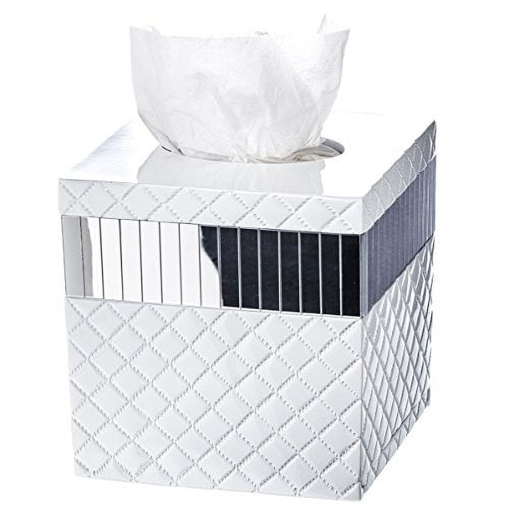 White Quilted Mirror Square Tissue Box Cover