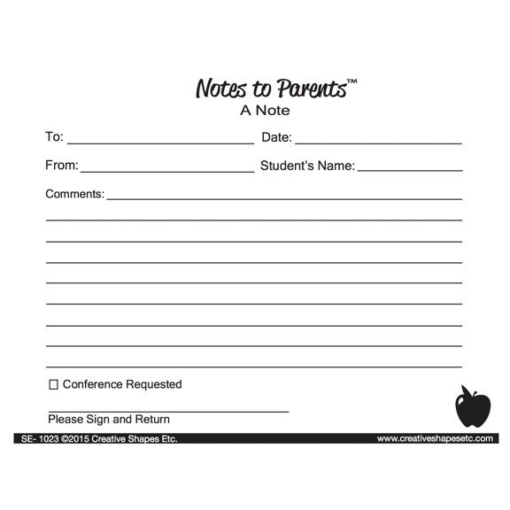 SHAPES ETC. Blank Note - Notes to Parents- 4.25" x 5.5"