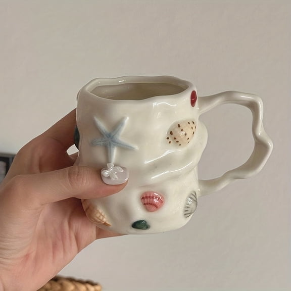 Creative Shell Pattern Ceramic Coffee Mug,Ceramic Milk Tea Cup Breakfast Morning Mug Coffe Cup,Cartoon Coffee cup-10 oz