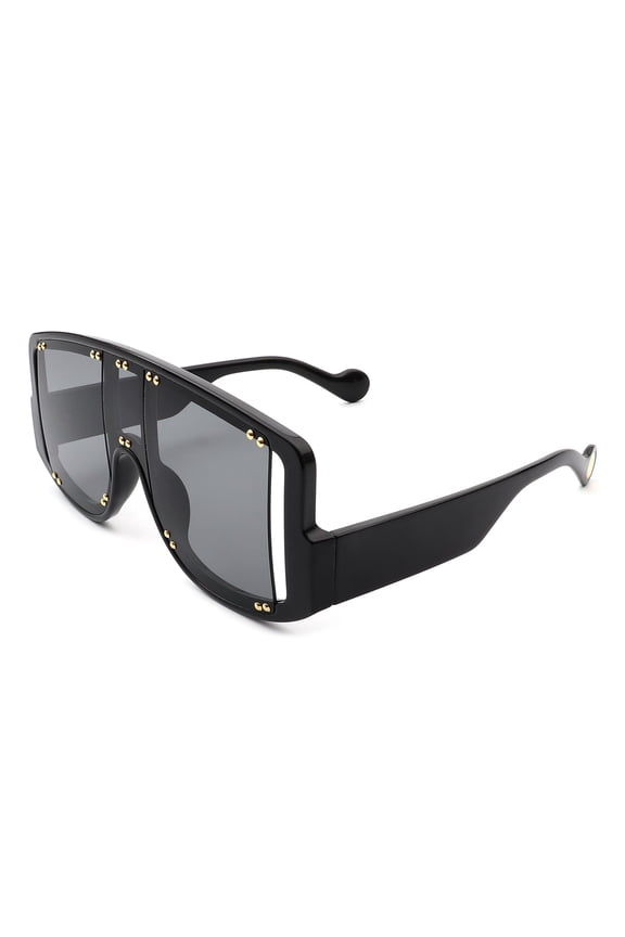 Creative Shield Sunglasses, Black Frame with Gold Accent & Dark Gray Lenses