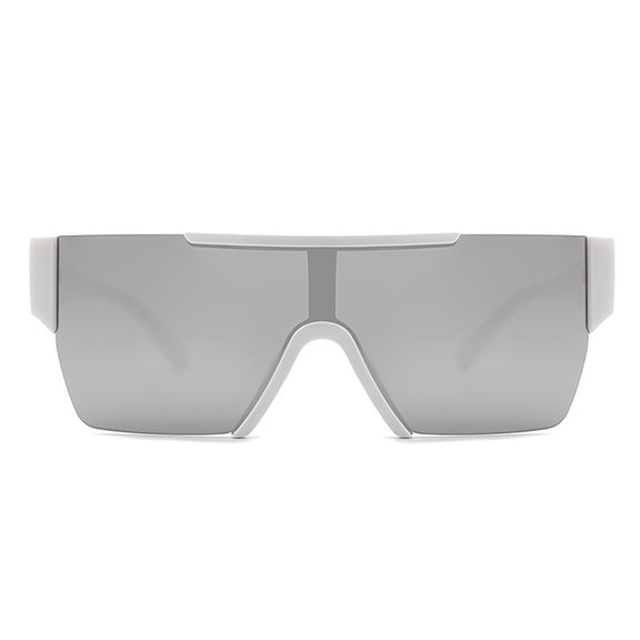 Creative Shield Sunglasses, Gray-White Frame with Silver Mirror Lenses
