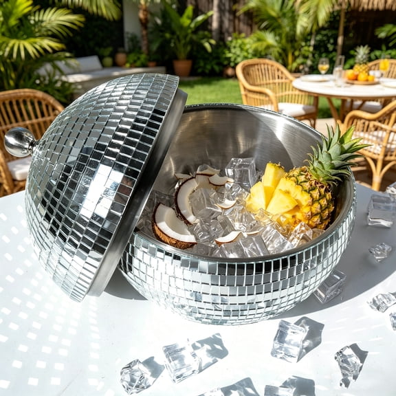 Creative Shinny Disco Ball Ice Bucket,Retro Beverage Chiller,Reflective Light Glass Mirror Ball Cooler for DJ Club Party,Wedding,Music Festival,2L Disco Ball Wine Cooler Bucket for Cocktail Bar