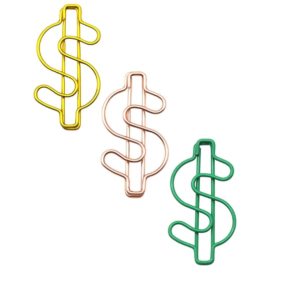 Creative Sign Divided Paper Clip Metal Bookmark Decorative Paper ClipsforDesk Bookmark NotebookforAccountants Bankers Lawyers., 3 Pack Dollar Sign Paperclips, Gold Rose Gold Green