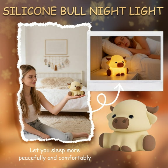 Creative Silicone Bull Night Light, Light, Tap Led Lamp, Nursery Bedroom Decor Sleep Aid Light For All Ages S