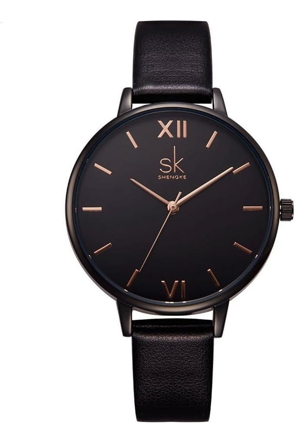 Creative Simplicity Women Watch Genuine Leather Elegant Women Watches Ladies Business Wristwatch(Black)