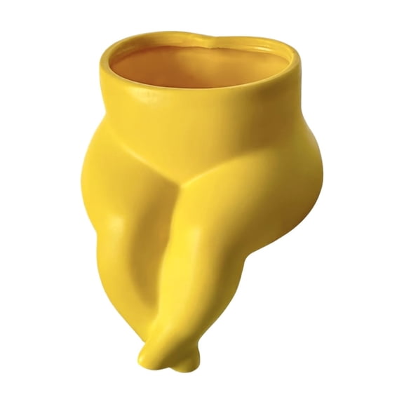 Creative Sitting Fat Leg Flower Pot, Novelty Human Form Planter for Succulents, Unique Tabletop Greenery Holder, Modern Indoor Decorative Vase, Yellow