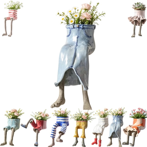 Creative Sitting Human-Leg Planter For Succulent Lovers, Durable, Easy-Clean, Hidden Drain, Fits Succulents/Herbs, Playful For Desks