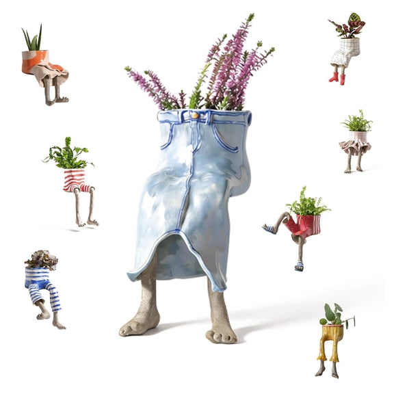 Creative Sitting Human Shaped Planter Pot, Cute Resin Flower Pot with Dangling Legs, Unique Flowerpot for Succulent Plants, Funny Human Figure Plant Holder, Novelty Home Desk Garden Decor Gift