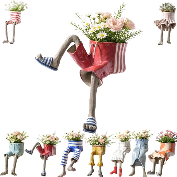 Creative Sitting Human Shaped Planter Pot, Funny Flower Pot with Human Legs, Unique Resin Flowerpot for Succulent Plants, Cute Human Figure Plant Holder, Creative Plant Decor for Home Desk Garden