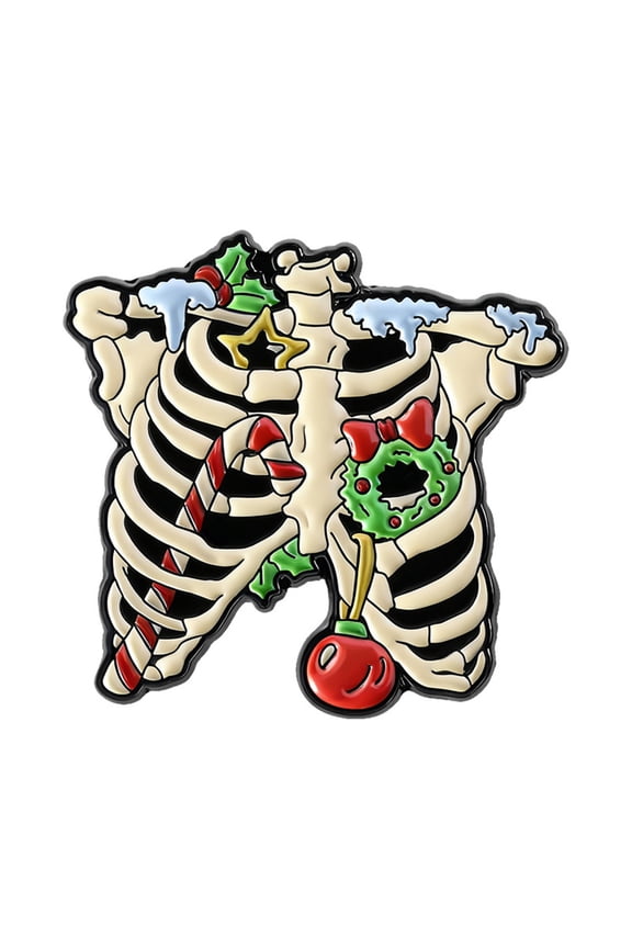 Creative Skull Ribs Holly Enameled Lapel Pin Punk Jewelry Gift Brooch For Holiday Parties Everyday Styling
