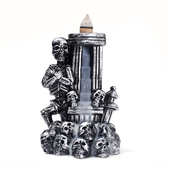 Creative Small Ornaments Home Decor, Reflux Incense Burner With Skull Head Design, 20 Sandalwood Reflux Incense Sticks 1 Incense Clip And 1 Incense Mat Included