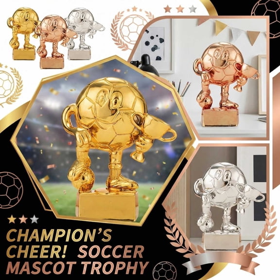 Creative Soccer Mascot Trophy, 5.5" Resin Football Player Statue Award, Funny Golden Ball Figurine for Kids Sports Team & Home Decor