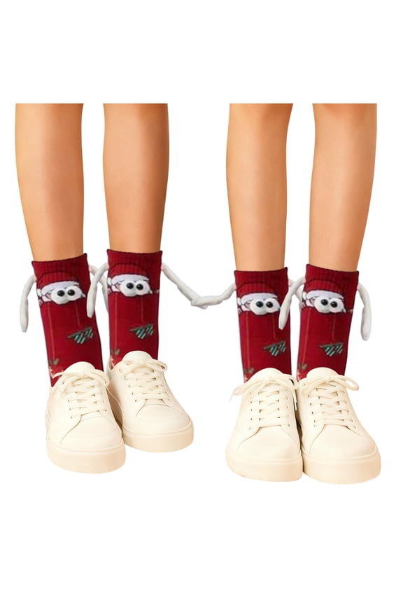 Creative Socks Holding Hands Socks Santa Print Socks Hand In Hand Magnetic Christmas Socks Long Socks