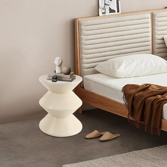 Creative Sofa Side Talbe, Vintage End Table Cute Hourglass Sofa Stool Small Night Stand for Couch, Sofa & Chair, Scandinavian Decor Round Table for Coffee Patio Living Room, Bedside (White)