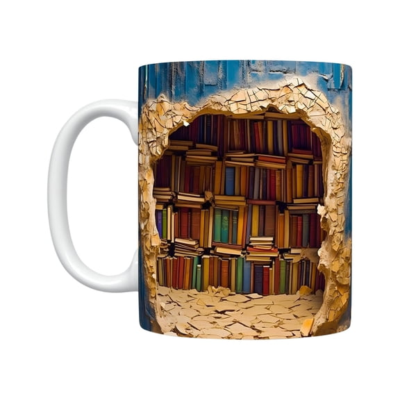 Creative Space Ceramic Mug Bookshelf Visual Coffee Cup for Office Home - 14OZ