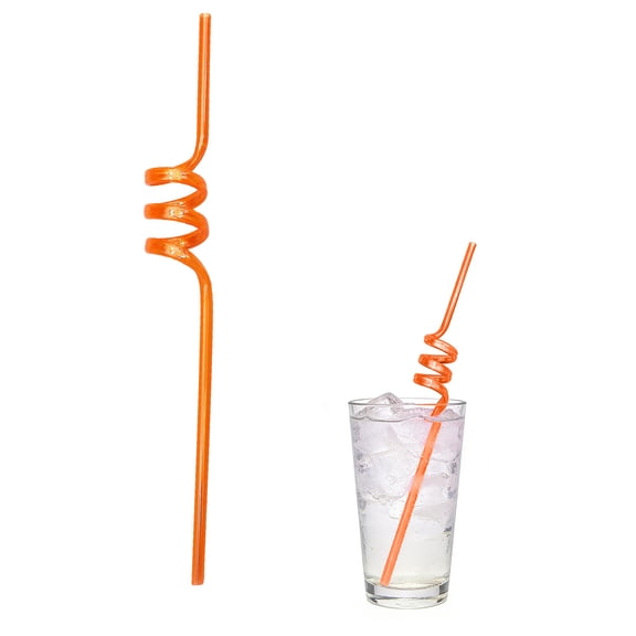 Creative Spiral Straws Reusable Drinking Straws Fun Curly Plastic Straws for Kids Birthday Parties and Daily Use Orange