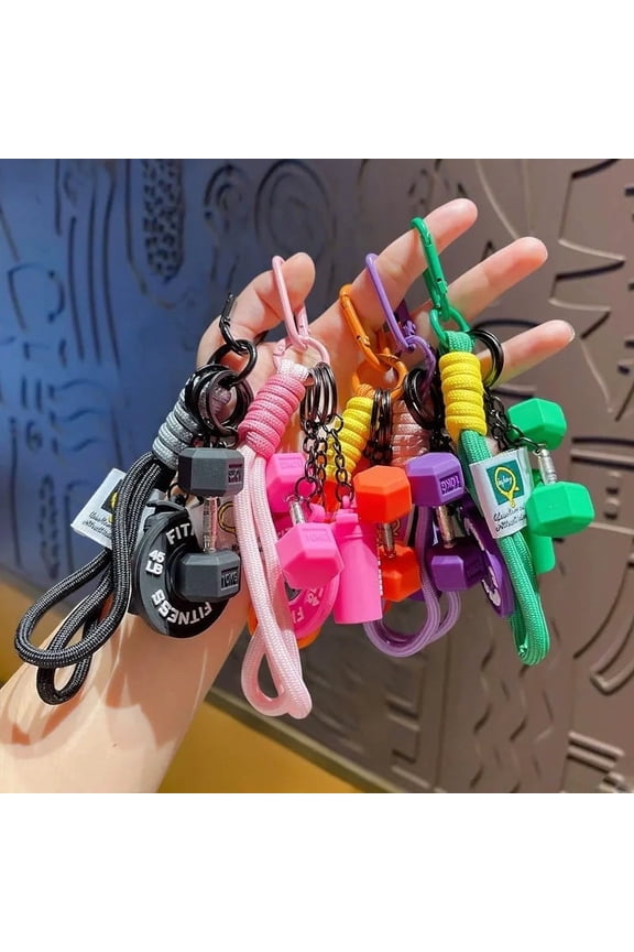 Creative Sport Barbell Dumbbell Keychain Set - Gym Peripheral Gift Backpack Pendant, Mini Water Cup Shaped Keyring for Fitness Enthusiasts, Perfect Gifts for Men Women Sports Lovers, Orange