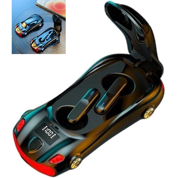 Creative Sports Car Design Bluetooth Earphones, Wireless Earbuds 32hrs Bluetooth, Immersive Hi-Fi Stereo Sound, Clear Calls with LED Power Display