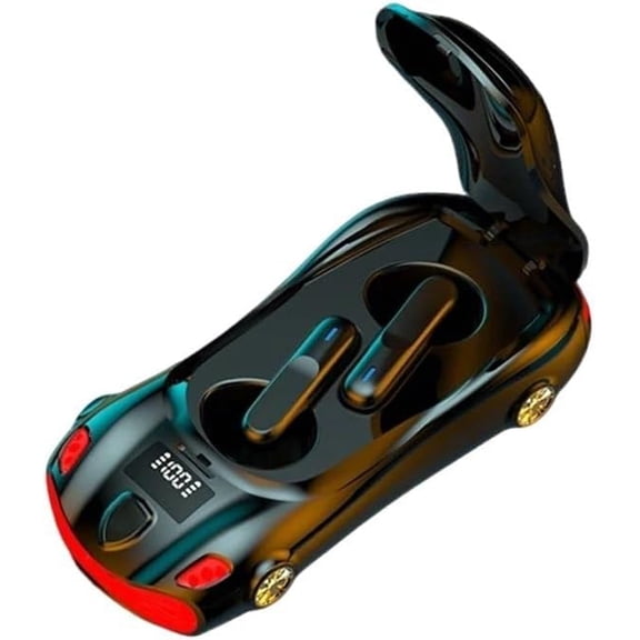 Creative Sports Car Design Wireless Bluetooth Earbuds, HiFi Stereo Sound, 6H Playtime, LED Display