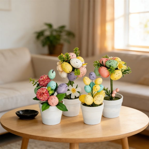 Creative Spotted Easter Egg Planter Flower Pot for Outdoor Garden Easter Spring Holiday Home Decor,Realistic Artificial Flowers,Artificial flowers仿真花