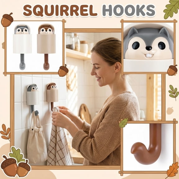 Creative Squirrel Wall Hook, 4.13 Inch Cute Animal Key Holder With Strong Adhesive, Perfect For Entryway, Bedroom, Bathroom, And Kitchen Organization