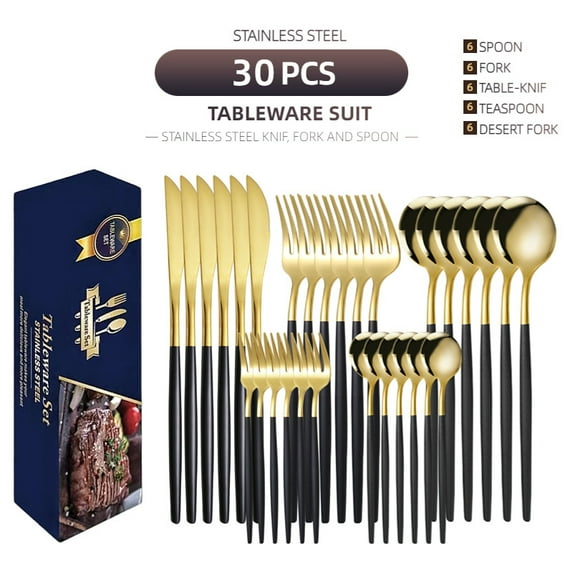 Creative Stainless Steel Western Cutlery Set - 30-Piece Set, Ideal for Family Dinners