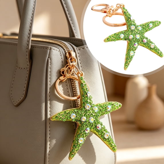 Creative Starfish Keychain Charm, Colorful Bag Pendant Accessory, Green Finish Cute Key Ring, Purse Decor Accent Piece, Beach Style Home Ornament