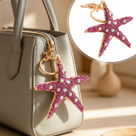 Creative Starfish Keychain Charm, Colorful Bag Pendant Accessory, Purple Finish Cute Key Ring, Purse Decor Accent Piece, Beach Style Home Ornament