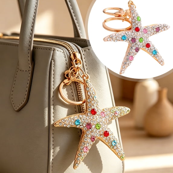 Creative Starfish Keychain Charm, Colorful Bag Pendant Accessory, White Finish Cute Key Ring, Purse Decor Accent Piece, Beach Style Home Ornament