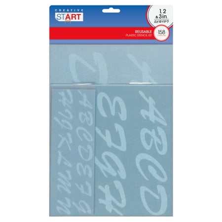 Creative Start Reusable Transparent Plastic Stencil Kit, 1" 2" and 3", Script Font