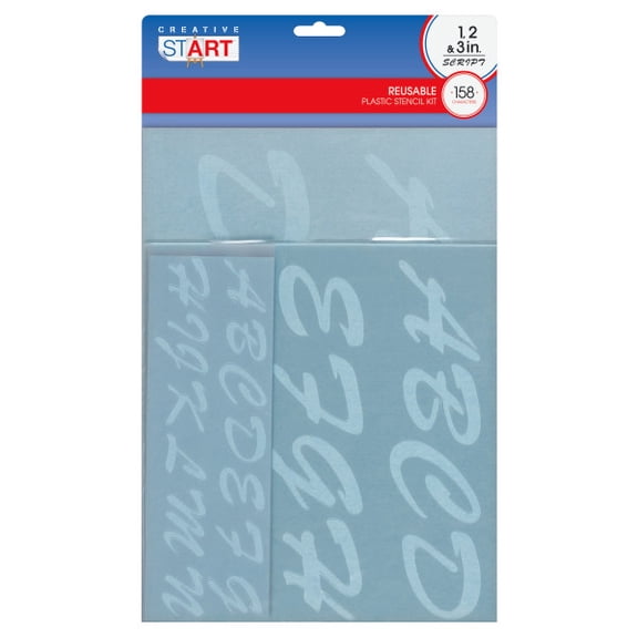 Creative Start Reusable Transparent Plastic Stencil Kit, 1" 2" and 3", Script Font