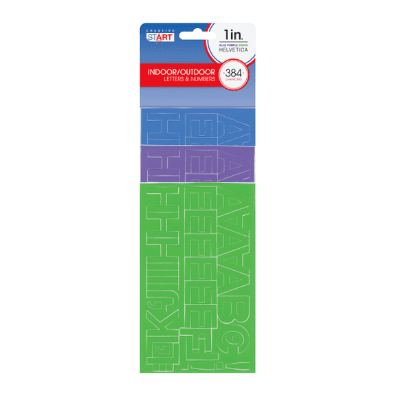 Creative Start Self-Adhesive Letters, Numbers and Symbols, 1", Helvetica, Blue, Purple and Green, Pack Of 384