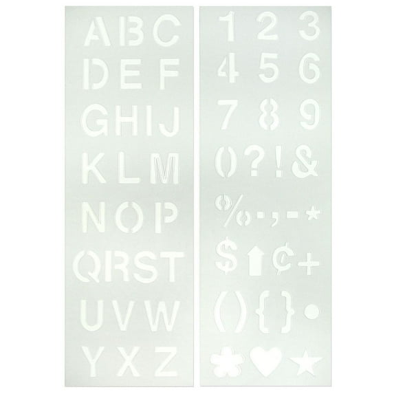 Creative Start® Stencil Kit, Reusable Plastic, Letters, Numbers and Symbols, Helvetica, 1", 53 Characters