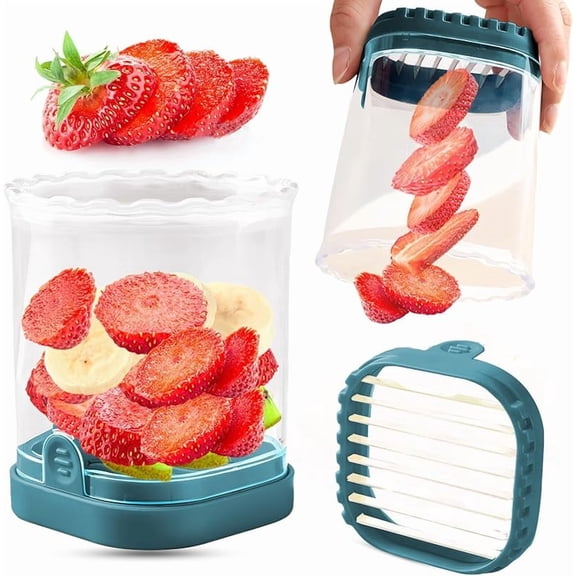 Jad Strawberry and Fruit Slicer Detachable Cutter with Push Plate, Blue, 1 Count