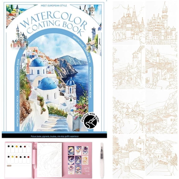 Creative Stress Relief Watercolor Painting Kit for Adults, 3-Fold All-in-One Watercolor Pad with Embedded Paints & Brush, Beginner Art Therapy Travel Set for Mindfulness & Relaxation