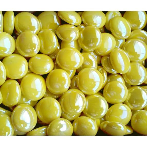 Creative Stuff Glass - Medium Size - Glass Gems - Vase Fillers - Aquarium Decorations (3 lb Opal Yellow Irid Medium)