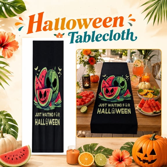 Creative Summer Halloween Table Runner - Skeleton Lounging in Pool Float with Dripping Colors,Decorative Cloth for Kitchen and Living Room M-59x13in