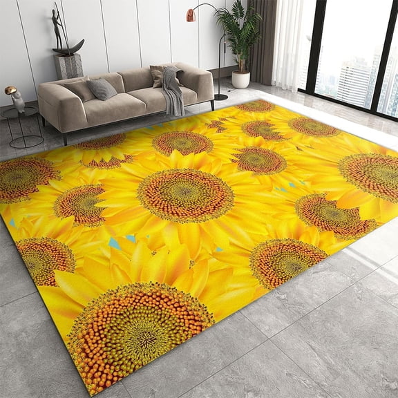 Creative Sunflower Area Rug Modern Art Flowers Living Room Rugs, Indoor Non-Slip Rugs, Machine Washable Breathable Durable Carpet For Bedroom Study Front Entrance Floor Decor 1x2ft