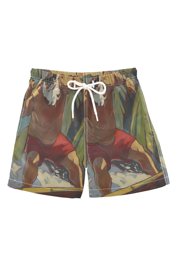 Creative Surfing Santa Claus Boys' Swim Trunks Beach Pool Shorts Quick Dry Soft Fabric Classic Fit