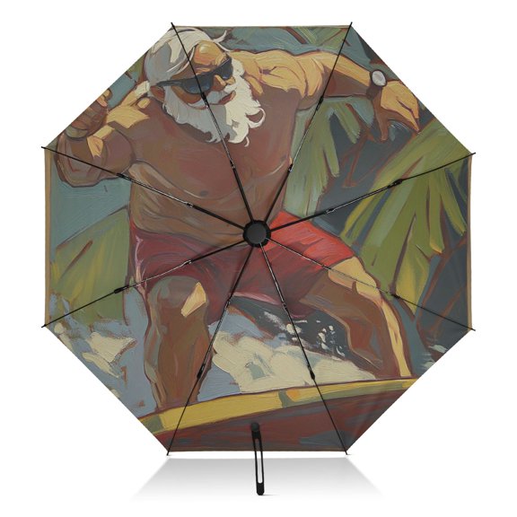 Creative Surfing Santa Claus Extra Large Automatic Umbrella, UV Protection, Waterproof, Auto Open and Close