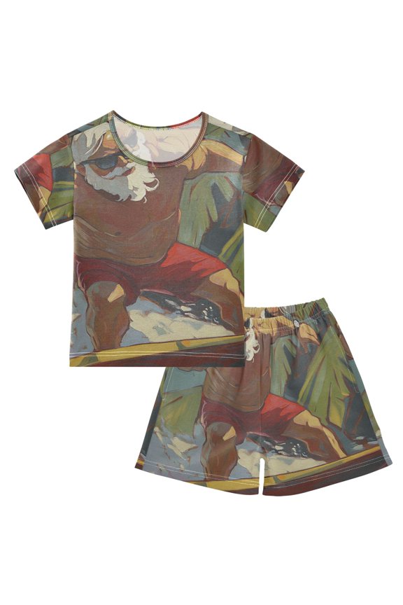 Creative Surfing Santa Claus Summer Pajama Set Soft Cotton Short Sleeve Sleepwear 2PCS Pajama Sets Breathable Lounge Set Size 12Y