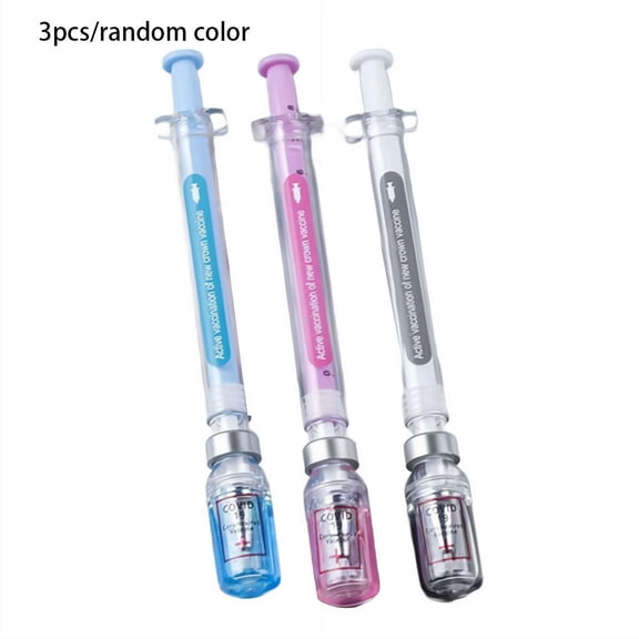 Creative Syringe Shaped Gel Pen, Novelty Vaccine Injector Rollerball Pen, Random Color, 3 Pack