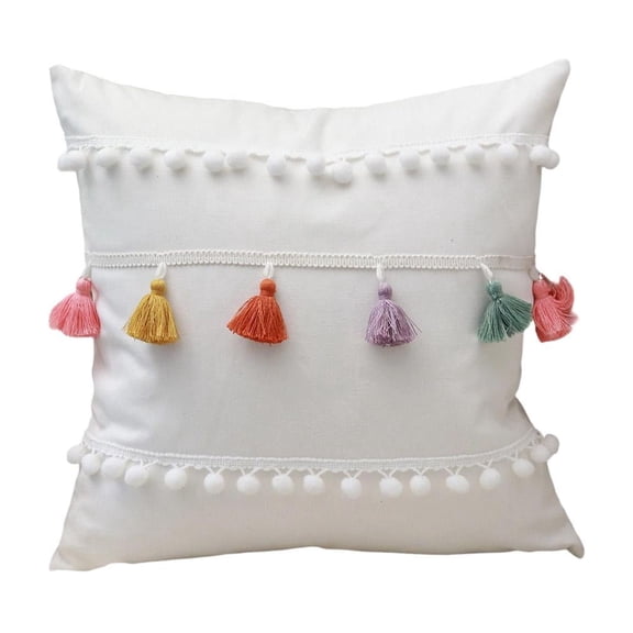 Creative Tassel Pillow with Pom - Pom Trim, Decorative Throw Pillow with Insert, for Living Room, Bedroom, Sofa, Bed, Home Decor