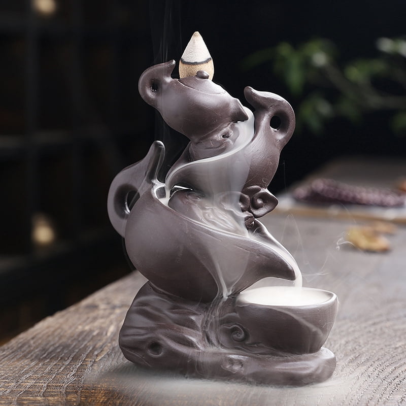 Creative Tea Pot Shape Backflow Incense Holder Antique Purple Clay Aromatherapy Holder Ornament Home Decor Yoga Ceremony
