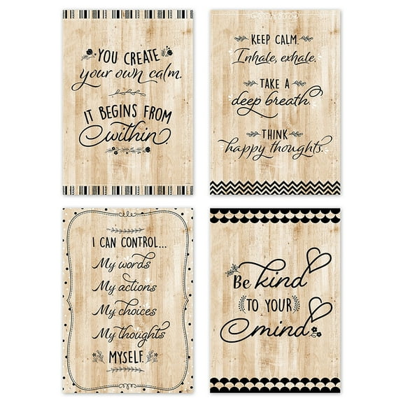 Creative Teaching Press Core Decor Black, White, and Wood Inspire U 4-Poster Pack