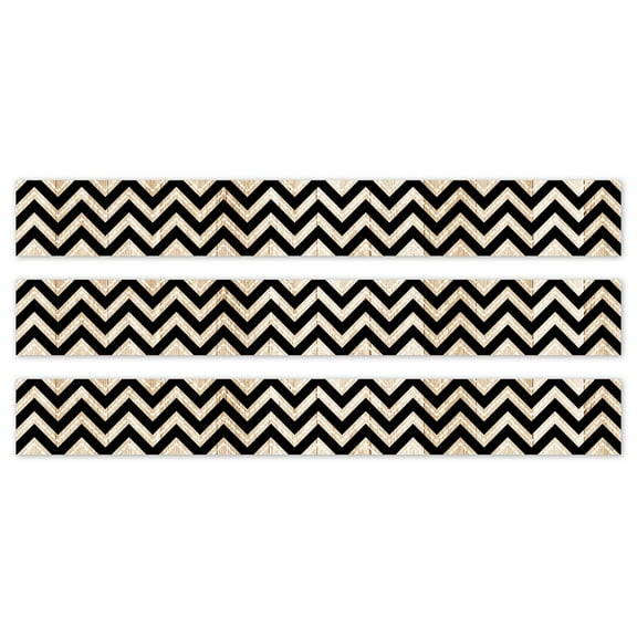 Creative Teaching Press Core Decor Black and Wood Chevron EZ Border, 48 Feet Per Pack, 3 Packs