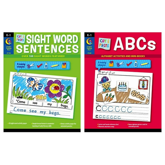 Creative Teaching Press Cut & Paste Letters & Sight Word Sentences, 2-Book Set