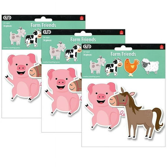 Creative Teaching Press Farm Friends 6" Designer Cut-Outs, 36 Per Pack, 3 Packs